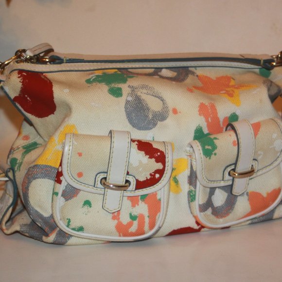 Dooney & Bourke Canvas Paint Splat Stars Purse Handbag RARE - Picture 1 of 6